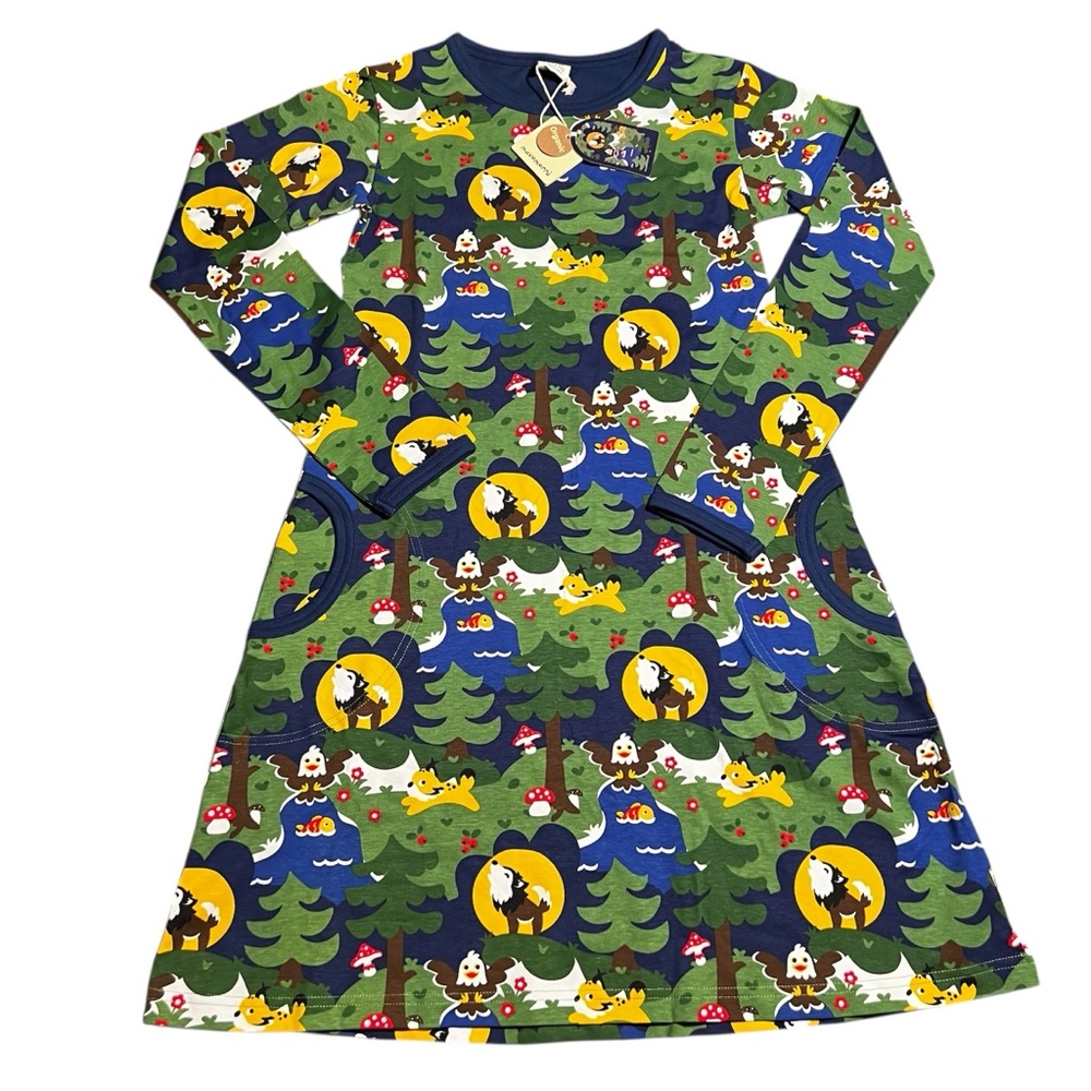 Maxomorra Girls Dress NWT 146/152 10-12yr Wolf Eagle Pockets